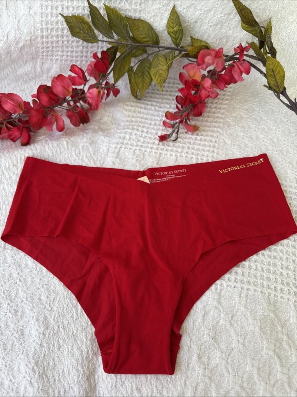 VICTORIA'S SECRET L LARGE RED SILKY SMOOTH SEAMLESS CHEEKY PANTIES NWT